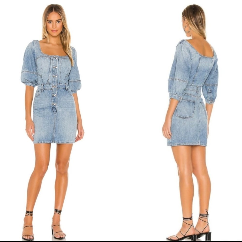 Jonathan Simkhai Standard Poppy Puff Sleeve Mini Denim Dress